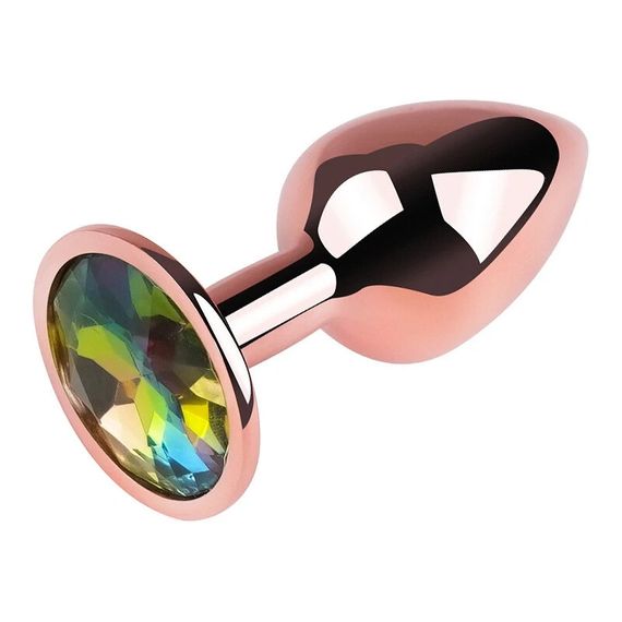 Анальна пробка EGZO Rose Gold Rainbow S, рожево-золотистого кольору, зі сталі з райдужним кристалом Sex Aura | Зображення 2