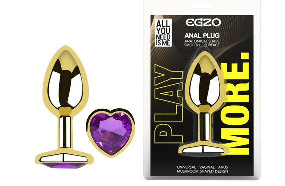 Анальна пробка із кристалом EGZO - Gold Heart Plug Purple size S Sex Aura