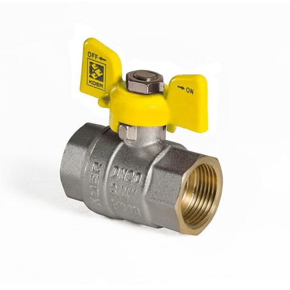Кран кульовий KOER KR.217.G - 3/4" FF ГГМ YELLOW, ручка "метелик" жовта (KR0041) | Зображення 1