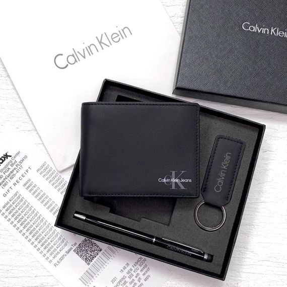Набір чорний Calvin Klein гаманець + ручка + брелок | Зображення 3