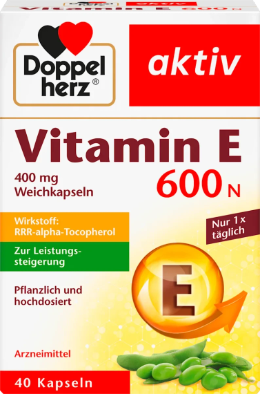 Вітаміни Doppelherz aktiv Vitamin E 400 мг натуральний, антиоксидантний захист клітин, підтримка серця, судин та імунітету