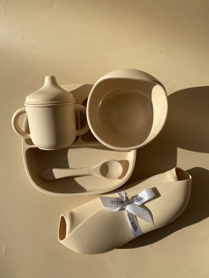 Набір дитячого силіконового посуду бежевий | Зображення 2