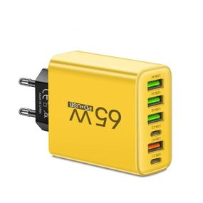 Блок питания, сетевое зарядное устройство 65 Вт, 4-USB+2-Type-C, адаптер для зарядки YEllow