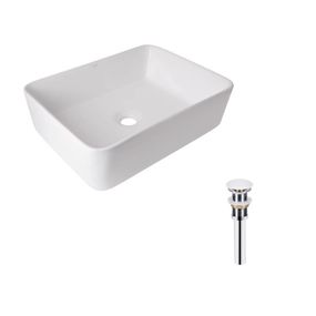 Комплект Qtap Tern: Раковина накладна прямокутна 480х370х135 мм White + Донний клапан PU02