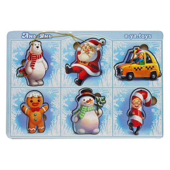 Развивающий пазл-вкладыш  "Новогодний -1" (ПСФ013) PSF013, 6 картинок