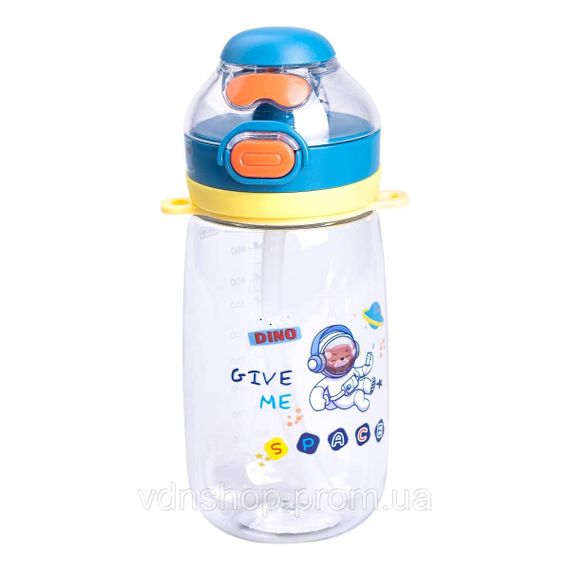 Пляшка для води дитяча 550 мл з ремінцем і трубочкою для спорту та школи 20 см Синя HP-14-45BL | Зображення 1