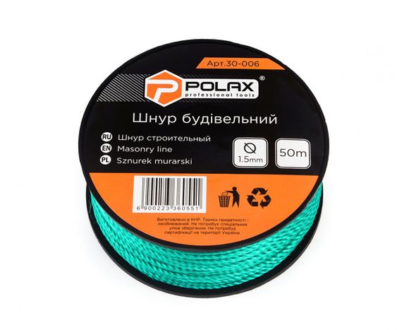 Шнур муляра Polax для будівельних робіт 1,5 мм х 50 м, зеленинй (30-006)