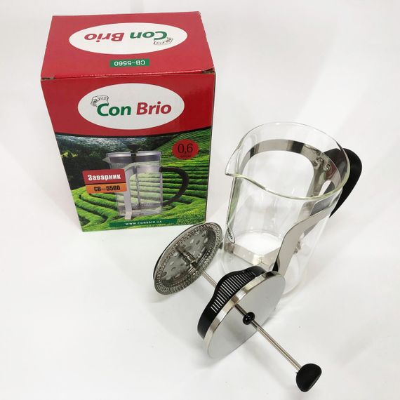 Френч-прес Заварник для чаю та кави Con Brio CB-5560 600 мл, Чайник самовар скляний для заварки | Зображення 5