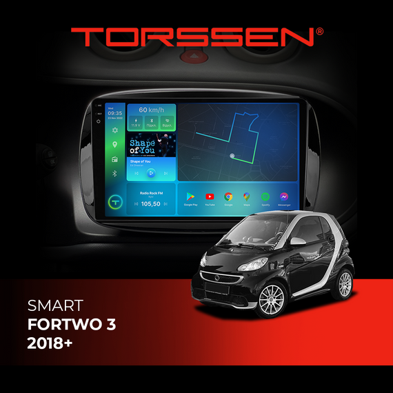 Штатна магнітола Torssen 2K Smart ForTwo 3 18+ F96128 4G Carplay DSP
