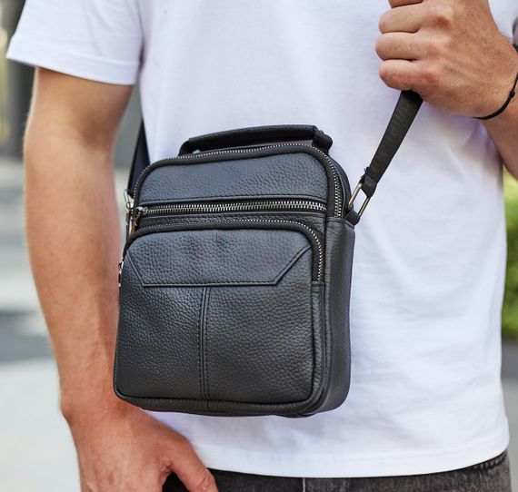 Чоловіча чорна сумка-барсетка з натуральної шкіри Tiding Bag M2237A | Зображення 5
