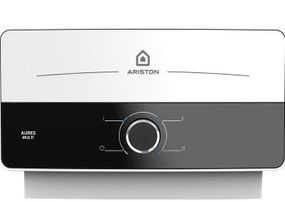 Електричний проточний водонагрівач Ariston AURES SM 7.7, горизонтальний, прямокутний, біло-чорний (3195213)