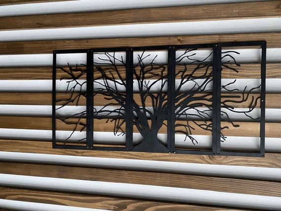 Настінний декор панно картина лофт із металу Дерево | Зображення 3