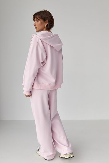 Теплий спортивний костюм із худі з капюшоном та прямими штанами - пудра цвет, M/L (є розміри) | Зображення 1
