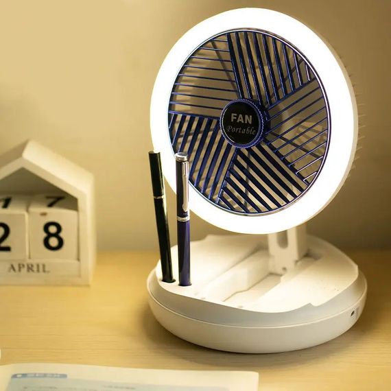 Настільний складний вентилятор Folding Fan 2in1 with Night Light White | Зображення 4