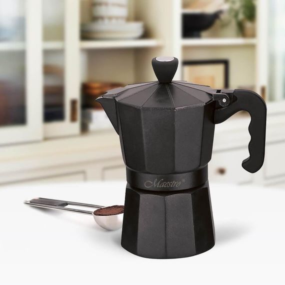 Кавоварка гейзерна 150мл (3 порції) алюмінієва MR-1666-3-BLACK Espresso Moka Maestro | Зображення 2