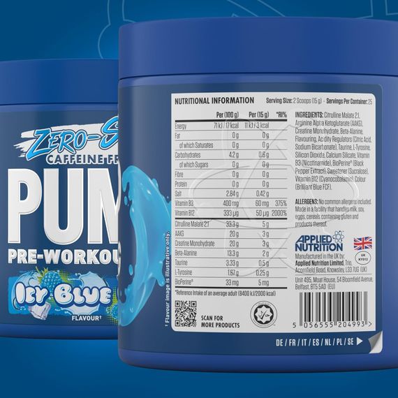 Передтренувальний комплекс Applied Nutrition Pump Pre Workout 3g Zero Stim 375 g (ICY Blue Raz) | Зображення 1