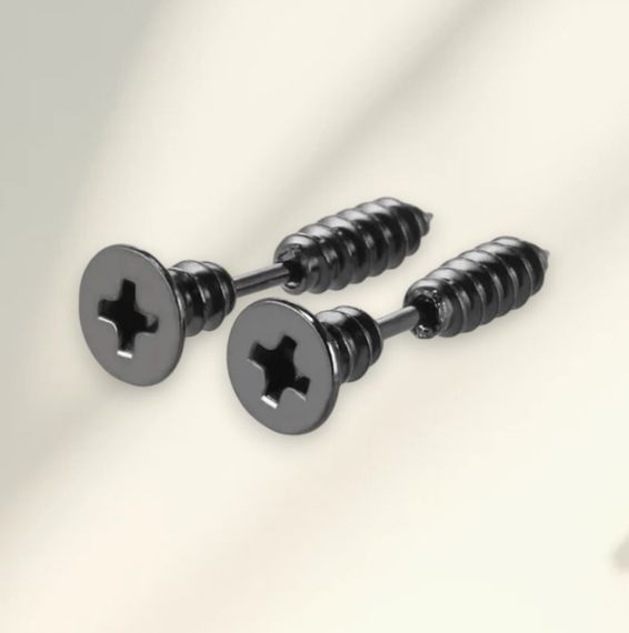 Жіночі та чоловічі чорні серйги-гвоздики у вигляді чорного шурупа з нержавіючої сталі, 2.4 см