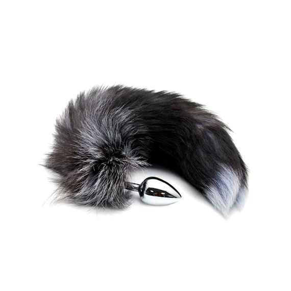 Металлическая анальная пробка Лисий хвост Alive Black And White Fox Tail M, диаметр 3,4 см | Зображення 2