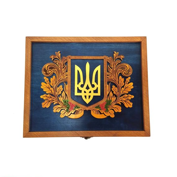 Ящик с крышкой Герб Украины 24,5х19,5х10,8 см Мастерская мистера Томаса Дерево Лак