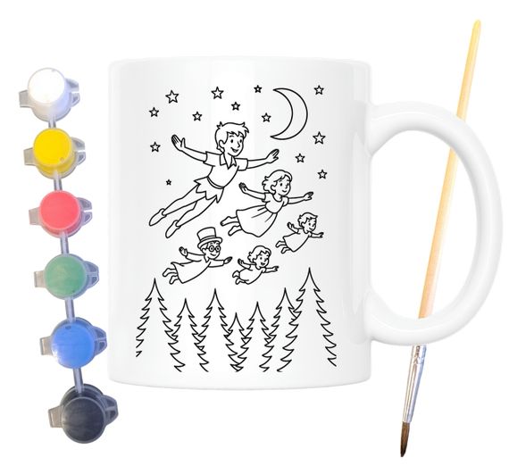 Набір для творчості кружка розмальовка за мотивами Пітер Пен і Венді (Джеймс Баррі) 330 мл біла (КР0179) | Зображення 1