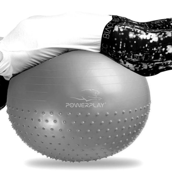 М'яч для фітнесу (фітбол) напівмасажний PowerPlay 4003 Ø65 cm Gymball  Сірий + помпа | Зображення 1