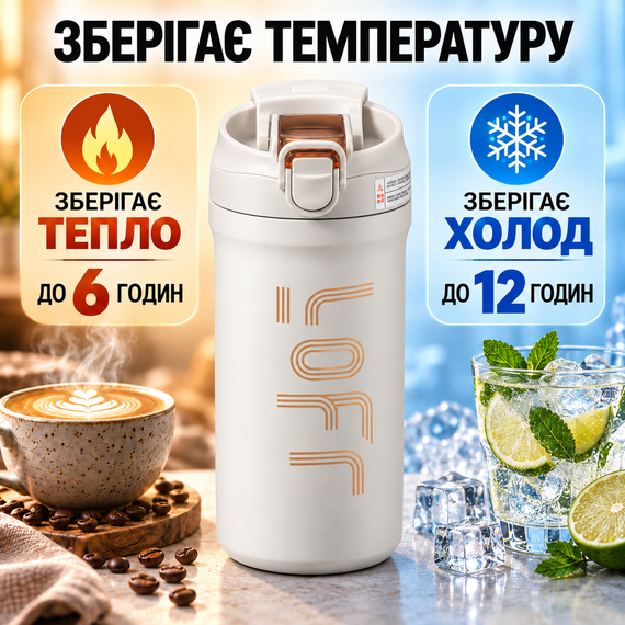 Термокухоль 600 мл з нержавіючої сталі 316 світло-сірий, вакуумний термос з кнопкою, герметична термочашка для кави та чаю | Зображення 3
