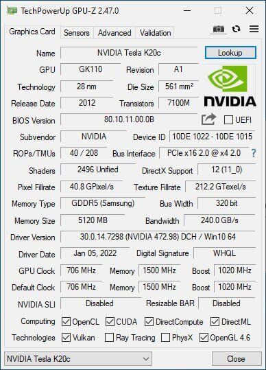 Дискретна відеокарта nVidia Tesla K20c, 5 GB GDDR5, 320-bit б/в | Зображення 6
