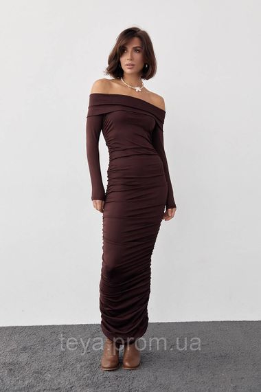 Силуетне плаття з драпіруванням і відкритими плечима колір коричневий FL_000926 | Зображення 4
