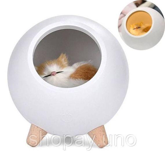 Креативний портативний дитячий нічник Котик у будиночку Cat House Білий Світильник з регулюванням яскравості EA-88 | Зображення 2