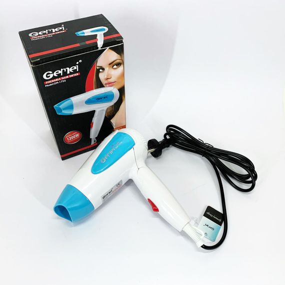 Фен для волосся складаний дорожній Gemei GM-1756 1200 Вт. Колір: блакитний | Зображення 1