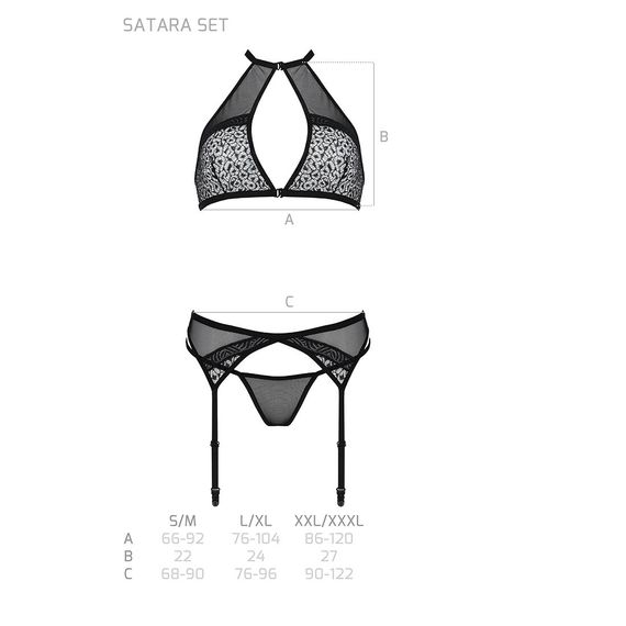 Комплект білизни Passion SATARA SET XXL/XXXL black, топ, пояс для панчіх, стрінги | Зображення 4