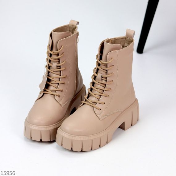 Круті зимові бежеві шкіряні черевики берці супер ціна | Зображення 6