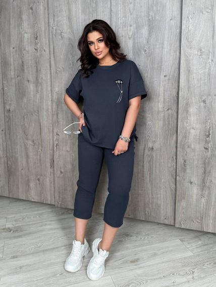 Женский летний костюм футболка и укороченные штаны большие размеры и батал KF090 цвет серый, размер 56/60 | Зображення 4