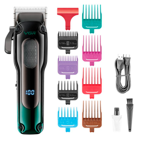 Аккумуляторная машинка для стрижки VGR V-013 GREEN, 8 насадок, 6500 RPM, 2000 mAh, LED дисплей
