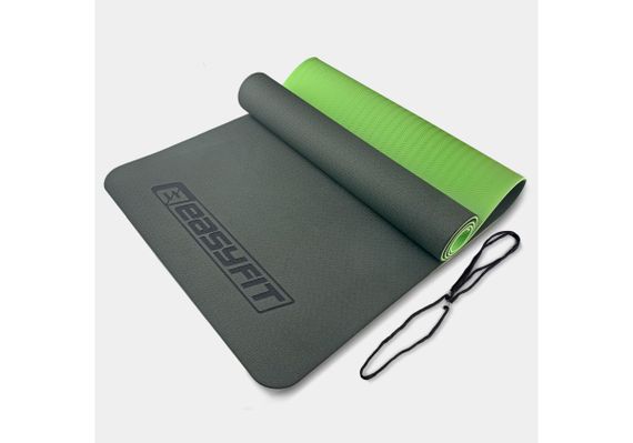Килимок для йоги та фітнесу EasyFit TPE+TC 6 мм двошаровий чорний-зелений (EF-1924-BG)