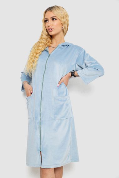Халат жіночий велюровий на блискавці, колір блакитний, 238R101-1 | Зображення 2