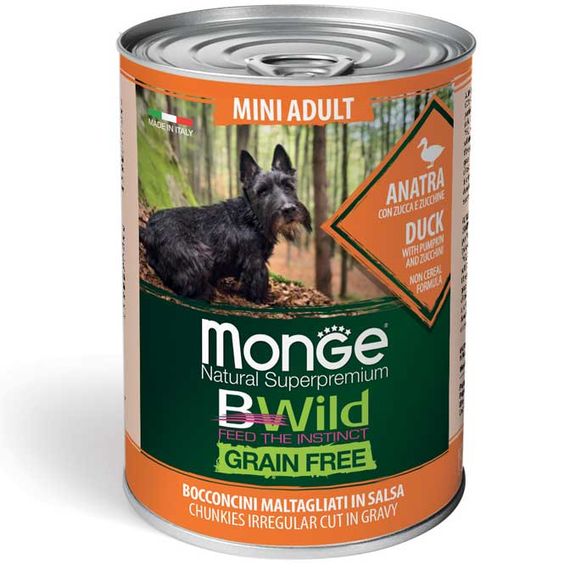 Корм Monge BWild Grain Free Mini Adult Anatra вологий з качкою для собак дрібних порід 400 гр