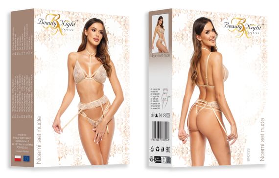 Комплект Beauty Night NOEMI SET bra, garter, crot. thong Бежевый L/XL | Зображення 9