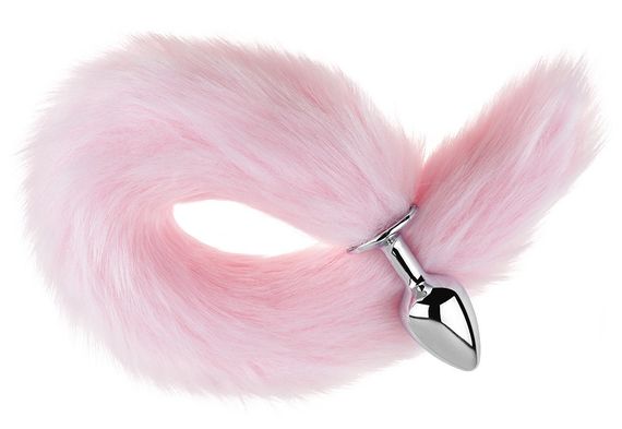 Анальна пробка з хвостом EGZO - Fox Tail Silver Plug Pink, size S Sex Aura