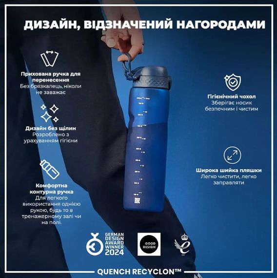 Пляшка для води ION8 1000 мл (ЕКО пляшка) BPA Free Navy (I8RF1000NAV) | Зображення 3