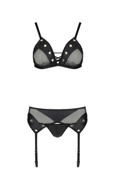 Комплект білизни Passion NESSY SET XXL/XXXL black, бюстгальтер, пояс для панчіх, стрінги | Зображення 2