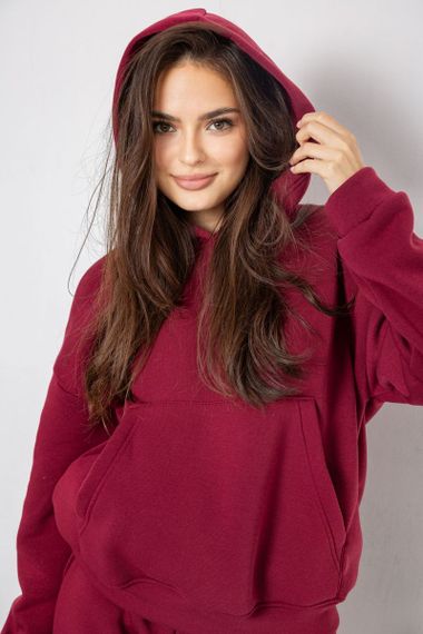 Спортивний костюм жіночий на флісі, колір бордовий, 241R2001-2 | Зображення 4