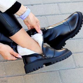 Базові повсякденні чорні зимові черевики натуральна шкіра