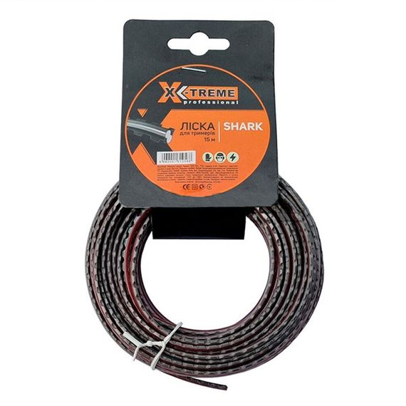 Леска к мотокосе X-TREME 2,4мм x 15м SHARK зубчатая серо-красная