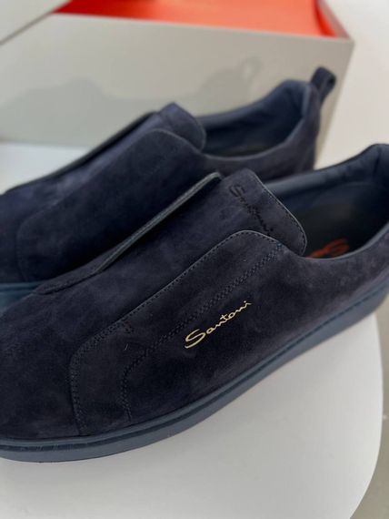 Сліпони Santoni без шнурівки темно-синіі замша ob439 | Зображення 3