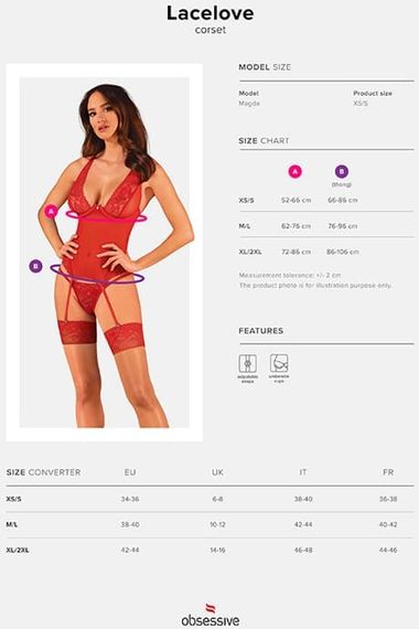 Корсет Obsessive Lacelove corset Красный XS/S | Зображення 6