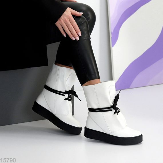 Дизайнерські зимові білі високі черевики натуральна шкіра флотар 38