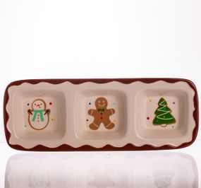 Менажниця порцелянова Merry Christmas на 3 секції 30×11×2.5 (см) прямокутна CR-1-41
