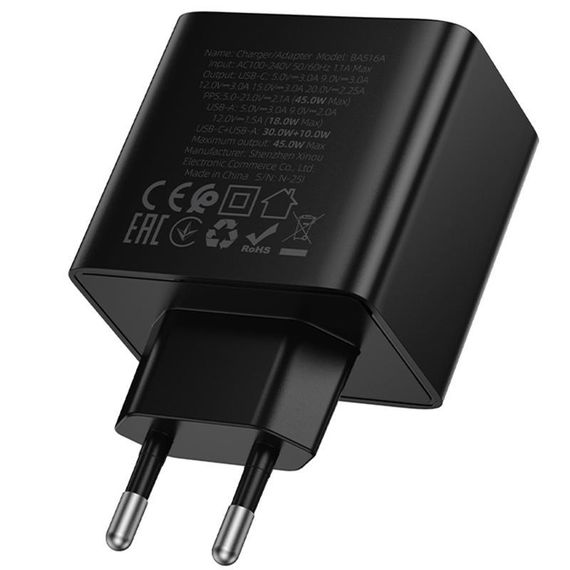 МЗП Borofone BAS16A Erudite PD45W+QC3.0 (1USB-A/1C) Black | Зображення 5