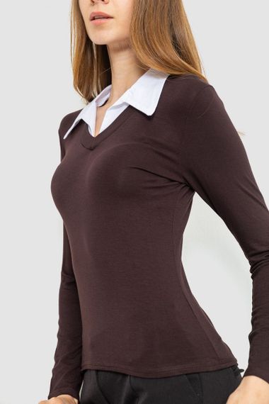 Жіночий лонгслів з коміром, колір коричневий, 186R308 | Зображення 2